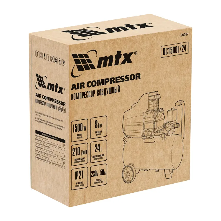 Компрессор воздушный MTX DC1500L/24, 1,5 кВт, 24 л, 210 л/мин 58017 купить в Ижевске
