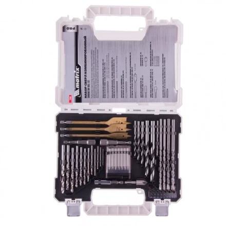 Набор сверл комбинированный по металлу 1-6,5 мм бетону 4-8 мм дереву 4-10 мм перки биты 20 шт адаптер головки 2 шт зенковка 50 предметов Pro Matrix 725650 купить в Ижевске