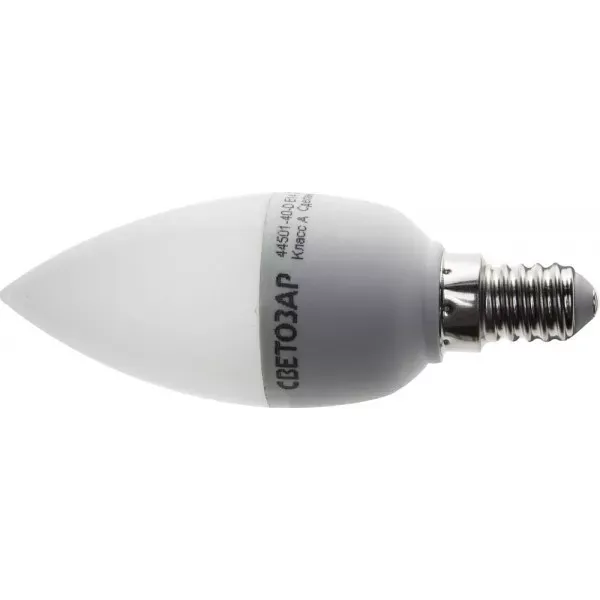 Лампа СВЕТОЗАР светодиод "LED technology", диммируемая, свеча, цоколь E14(миньон), тепл бел свет (2700К), 45 (5Вт), 220В 44501-40-D купить в Ижевске