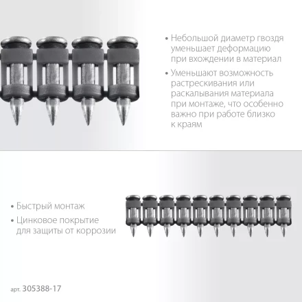 ЗУБР CN 17 х 2.7 мм, гвозди по бетону оцинкованные, 1000 шт (305388-17) купить в Ижевске