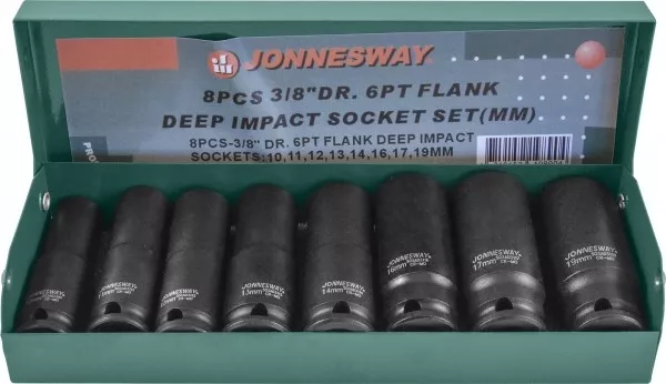 Набор головок торцевых ударных глубоких 3/8"DR 10-19мм 8предметов  Jonnesway S03AD3108S 48506 купить в Ижевске