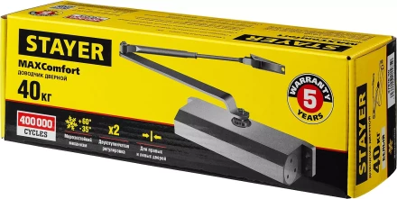 Доводчик дверной STAYER, для дверей массой до 40 кг, цвет белый 37916-50 купить в Ижевске