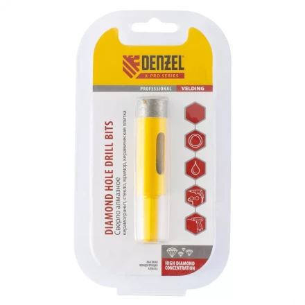 Сверло алмазное по керамограниту 16мм мокрое резание трёх гранный хвостовик DENZEL 72677 купить в Ижевске