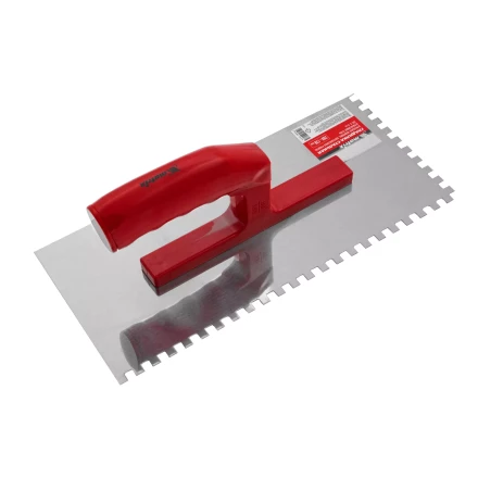 Гладилка из нержавеющей стали, 280 х 130 мм, зеркальная полировка, пластмассовая ручка, зуб 6 х 6 мм Matrix 86781 купить в Ижевске