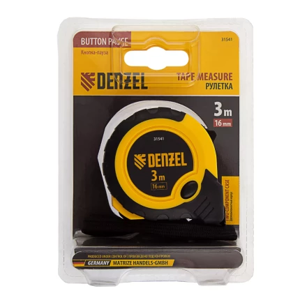 Рулетка Denzel 3м х 16мм, двухкомп. корпус, кнопка-пауза, 31541 купить в Ижевске