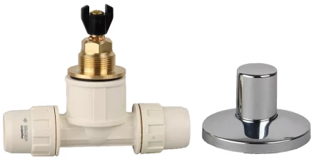 Кран ЗУБР &quot;ШиреФит&quot; запорный в сборе &quot;штуцер с гайкой - кран запорный - штуцер с гайкой&quot;, 20мм 51570-20 купить в Ижевске