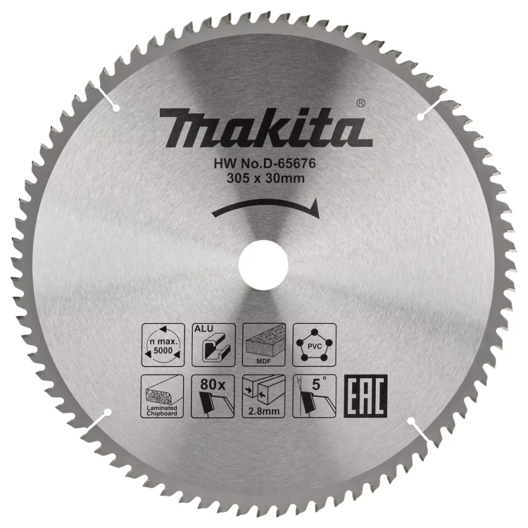 Диск пильный универсальный для алюминия/дерева/пластика Makita D-65676, 305x30x2.8/2 мм; 80 зубьев купить в Ижевске