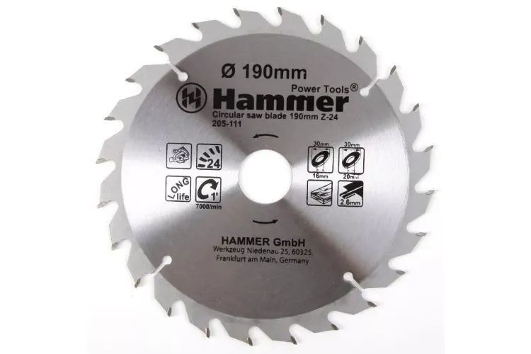 Диск пильный твердосплавный HAMMER Ф190х30мм 24зуб. купить в Ижевске