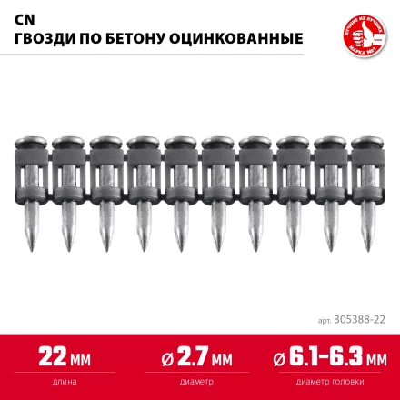 ЗУБР CN 22 х 2.7 мм, гвозди по бетону оцинкованные, 1000 шт (305388-22) купить в Ижевске