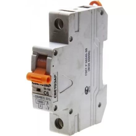 Выключатель автоматический СВЕТОЗАР 1-полюсный, 6 A, &quot;C&quot;, откл. сп. 10 кА, 230 / 400 В SV-49071-06-C купить в Ижевске
