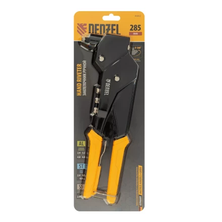 Заклепочник ручной Denzel, 285 мм, поворотный, 0-360, заклепки 2,4-3,2-4,0-4,8 мм, купить в Ижевске