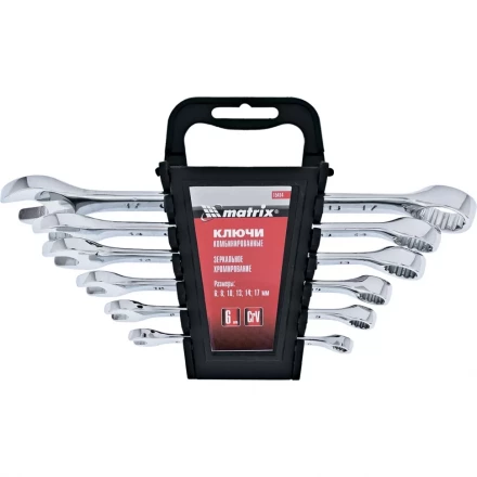 Набор ключей комбинированных 6 - 17 мм 6 шт CrV полированный хром MATRIX 15414 купить в Ижевске