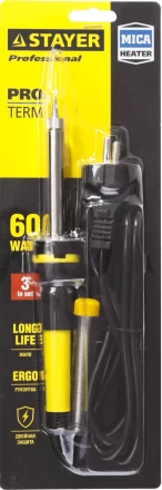 Паяльник с двухкомпонентной рукояткой и долговечным жалом, STAYER &quot;PROFI&quot; PROTerm, 55300-60, в комплекте (припой и подставка), 60 Вт, конус 55300-60 купить в Ижевске