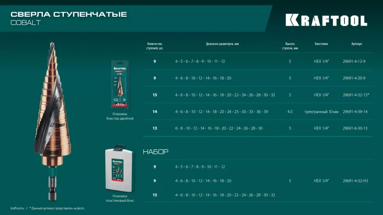 Ступенчатые сверла, сталь c кобальтом, спиральная проточка, 3Т хвостовик 29691-4-39-14 купить в Ижевске