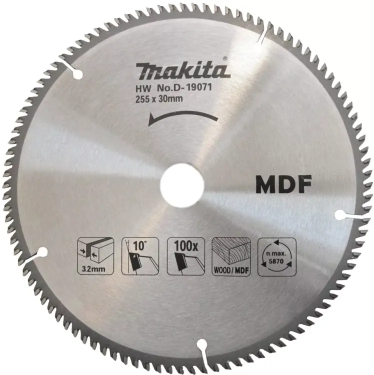 Диск пильный для резки дерева и MDF Makita D-19071, 255x30х2.4 мм; 100 зубьев купить в Ижевске