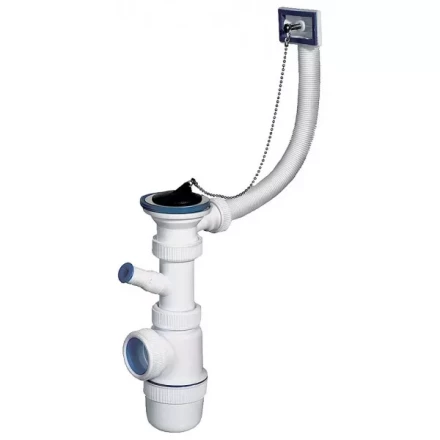 Сифон ЗУБР &quot;ЭКСПЕРТ&quot; колбовый для моек и раковин, выпуск - нержавеющая чашка, перелив, отвод для стиральной машины 51819 купить в Ижевске