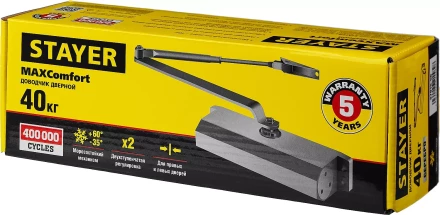 Доводчик дверной STAYER, для дверей массой до 40 кг, цвет серебро 37915-50 купить в Ижевске