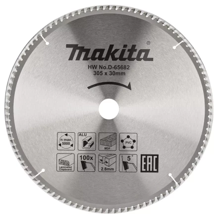 Диск пильный универсальный для алюминия/дерева/пластика Makita D-65682, 305x30x2.8/2 мм; 100 зубьев купить в Ижевске