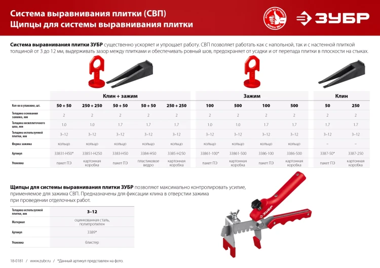 ЗУБР СВП, 1,7 мм, зажим, 100 шт, система выравнивания плитки (3386-100) купить в Ижевске