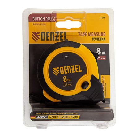 Рулетка Denzel 8м х 25мм, двухкомп. корпус, кнопка-пауза, 31544 купить в Ижевске