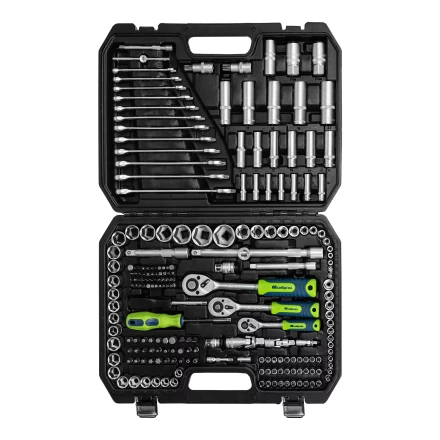 Набор инструментов Сибртех 14170, 1/2&quot;, 3/8&quot;, 1/4&quot;, пластиковый кейс 215 предм. купить в Ижевске