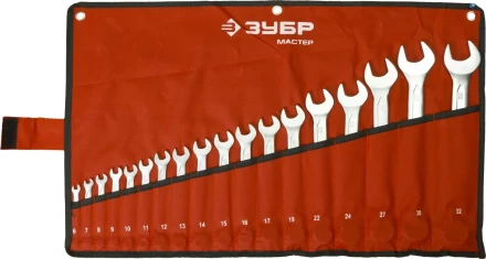 Набор ЗУБР &quot;МАСТЕР&quot;: Ключ гаечный комбинированный, Cr-V сталь, хромированный, 6-32мм, 18шт 27087-H18 купить в Ижевске