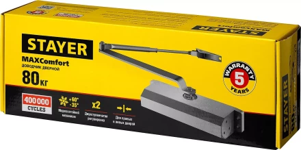 Доводчик дверной STAYER, для дверей массой до 80 кг, цвет белый 37916-80 купить в Ижевске