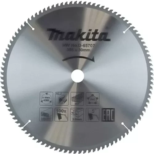 Диск пильный универсальный для алюминия/дерева/пластика Makita D-65707, 355x30x3/2.2 мм; 100 зубьев купить в Ижевске