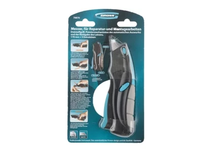 Нож ремонтно-монтажный трехкомпонентная рукоятка авто выброс/возврат лезвия пистолетного типа 170мм + 5 з.л GROSS 78870 купить в Ижевске