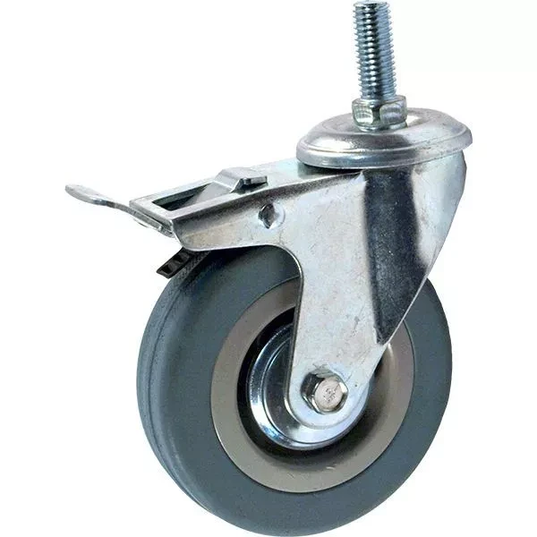 Аппаратное поворотное колесо с тормозом с болтом HITCH 75*20 резина серая SCtgb93 (SZ084829) купить в Ижевске