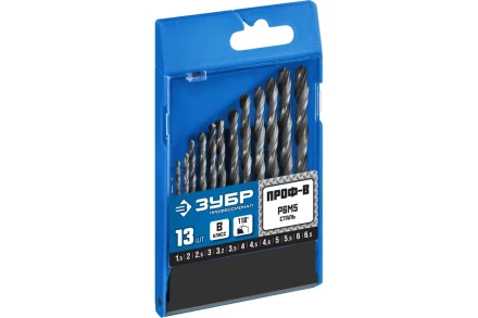 ЗУБР ПРОФ-В, 13 шт, (1.5-6.5 мм), сталь Р6М5, класс В, набор сверл по металлу, Профессионал (29621-H13) купить в Ижевске