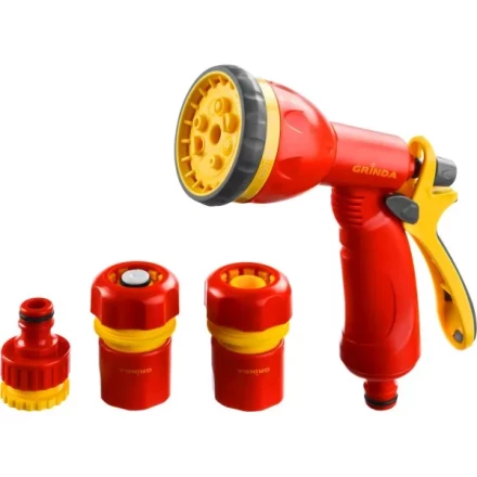 Набор GRINDA поливочный: Распылитель пистолетный 8 позиционный, соединитель 3/4&quot;, соединитель 3/4&quot; с автостопом, адаптер внешний 1/2&quot;-3/4&quot; 8-427384_z02 купить в Ижевске