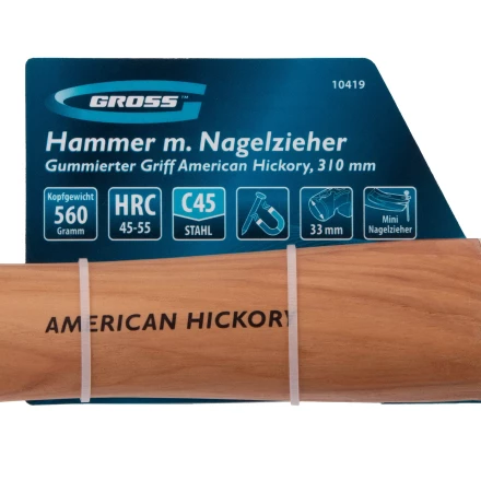 Молоток-гвоздодер,560 г Gross 10419, угол 75, магнит, обрезиненная рукоятка AMERICAN HICKORY купить в Ижевске