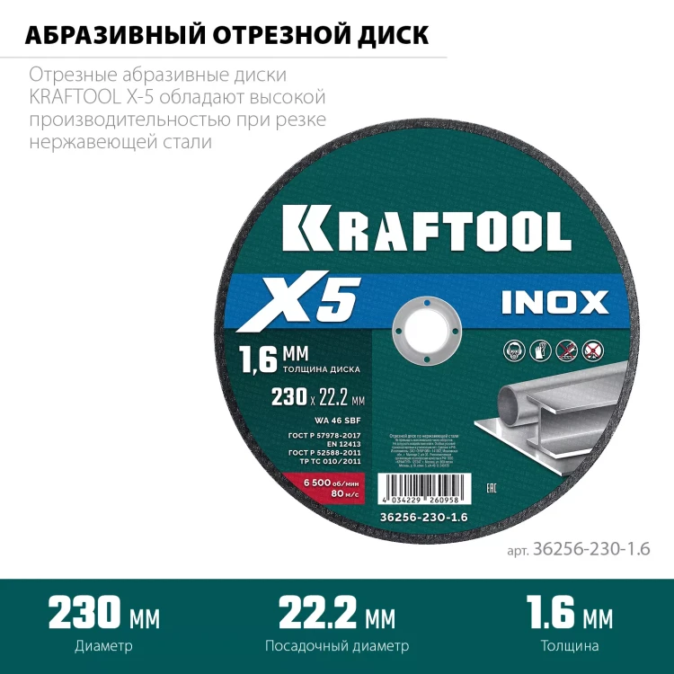 Круги отрезные абразивные, по нержавеющей стали 36256-230-1.6 купить в Ижевске