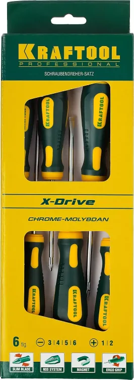 Набор отверток X-Drive, KRAFTOOL 250081-H6, Cr-Mo-V сталь, 6шт 250081-H6 купить в Ижевске