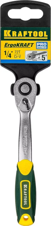 Трещотка для торцовых головок KRAFTOOL "PRO", Сr-V сталь, 72 зубца, изогнутая, 1/4" 27795-1/4_z02 купить в Ижевске