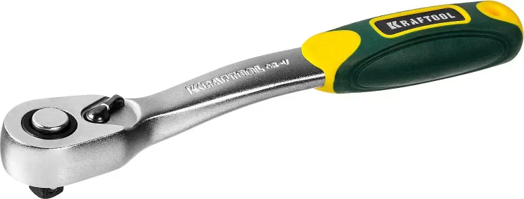 Трещотка для торцовых головок KRAFTOOL "PRO", Сr-V сталь, 72 зубца, изогнутая, 1/4" 27795-1/4_z02 купить в Ижевске
