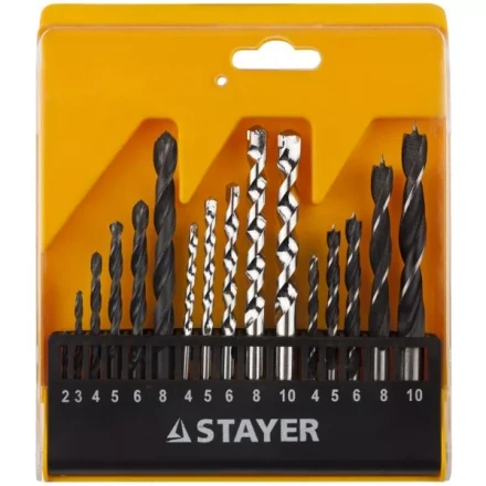 Набор STAYER &quot;STANDARD&quot;: Сверла комбинированные, дерево (4-5-6-8-10мм), металл (2-3-4-6-8мм), бетон (4-5-6-8-10мм), 16 предметов 29720-H16 купить в Ижевске
