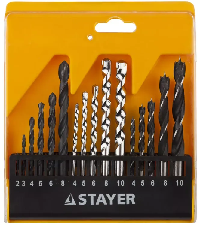 Набор STAYER "STANDARD": Сверла комбинированные, дерево (4-5-6-8-10мм), металл (2-3-4-6-8мм), бетон (4-5-6-8-10мм), 16 предметов 29720-H16 купить в Ижевске