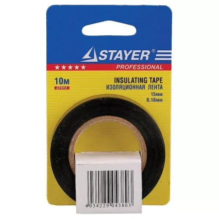 Изолента, STAYER Profi 12292-D-15-10, ПВХ, на карточке, 15мм х 10м х 0,18мм, черная 12292-D-15-10 купить в Ижевске