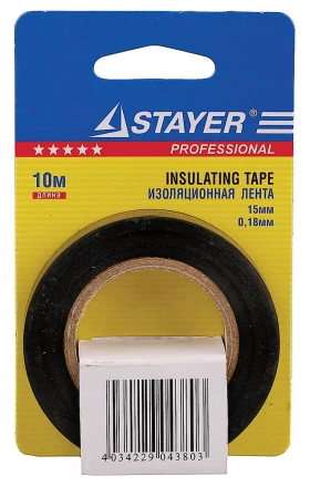 Изолента, STAYER Profi 12292-D-15-10, ПВХ, на карточке, 15мм х 10м х 0,18мм, черная 12292-D-15-10 купить в Ижевске