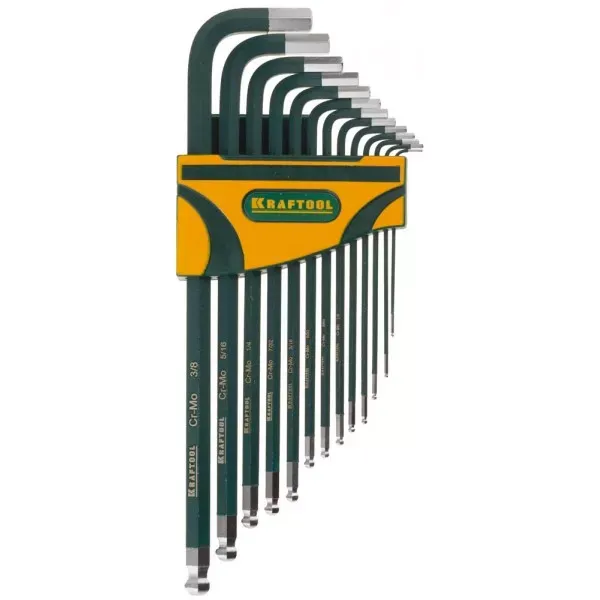 Набор ключей имбусовых KRAFTOOL"INDUSTRIE" длинные,дюймовые,Cr-Mo сталь(S2),Cr покрытие с противоскол напыл,SAE HEX0.05-3/8,13шт 27444-H13 купить в Ижевске