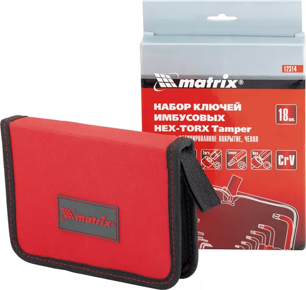 Набор ключей шестигранных имбусовых HEX-TORX  18 шт: HEX 1.5–10 мм T10-T50 CrV короткие сатин MATRIX 12314 купить в Ижевске