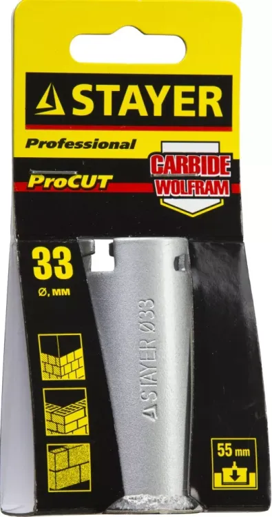 Коронка STAYER "PROFESSIONAL" кольцевая с карбидно-вольфрамовой крошкой, d=33мм 33345-33 купить в Ижевске