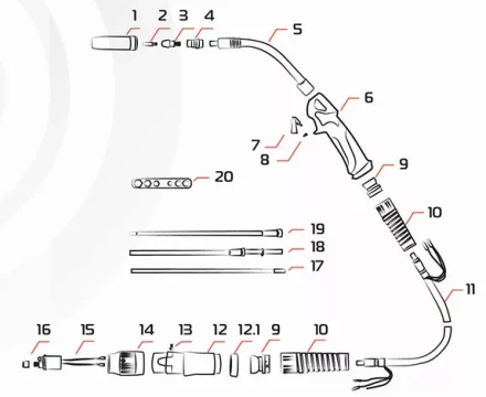 Горелка MIG 36 AIR COOL 340A (60%) EURO 5m MA7445 Ref. Aurora купить в Ижевске