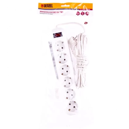 Удлинитель бытовой с заземлением и выключателем 5 м 6 розеток 10 A серия УХз10 Denzel 95982 купить в Ижевске