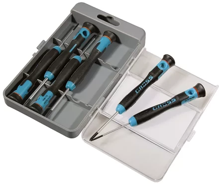 Набор отверток для точной механики,  CrMo, двухкомпонентные рукоятки, 6шт., пласт. бокс  GROSS 13347 купить в Ижевске