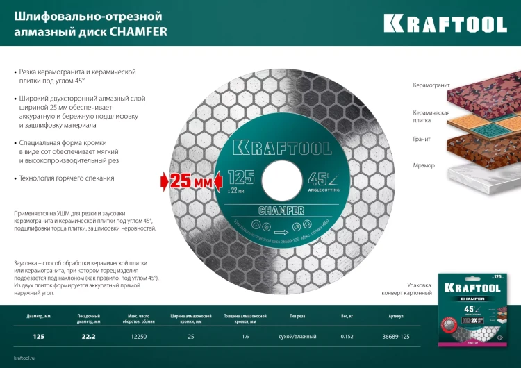 Шлифовально-отрезной алмазный диск CHAMFER 36689-125 купить в Ижевске