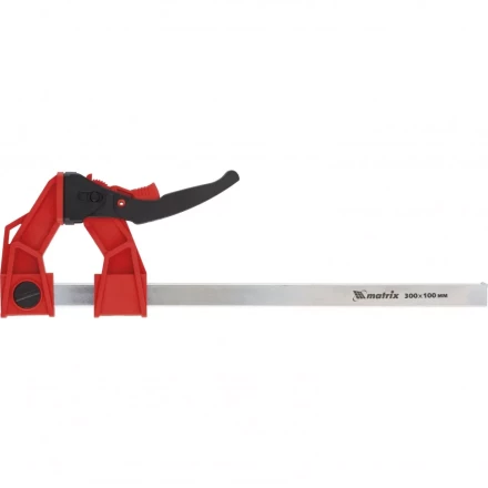 Струбцина реечная быстрозажимная усиленная пластиковый корпус рычажно-храповой механизм 300 х 100 х 456 мм штанга 5 х 22 мм Matrix 20728 купить в Ижевске