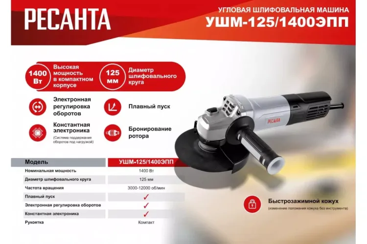 Углошлифовальная машина Ресанта УШМ-125/1400 ЭПП 75/12/14 купить в Ижевске